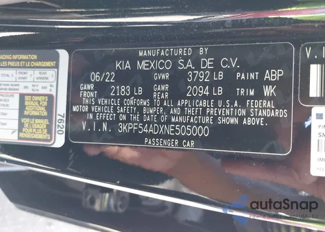 2022 Kia Forte Gt-Line z USA, uszkodzony, nr VIN 3KPF54ADXNE505000